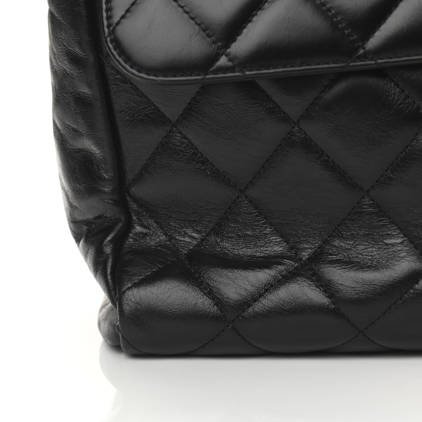Glazed Calfskin Quilted Large CC Delivery Tote Black