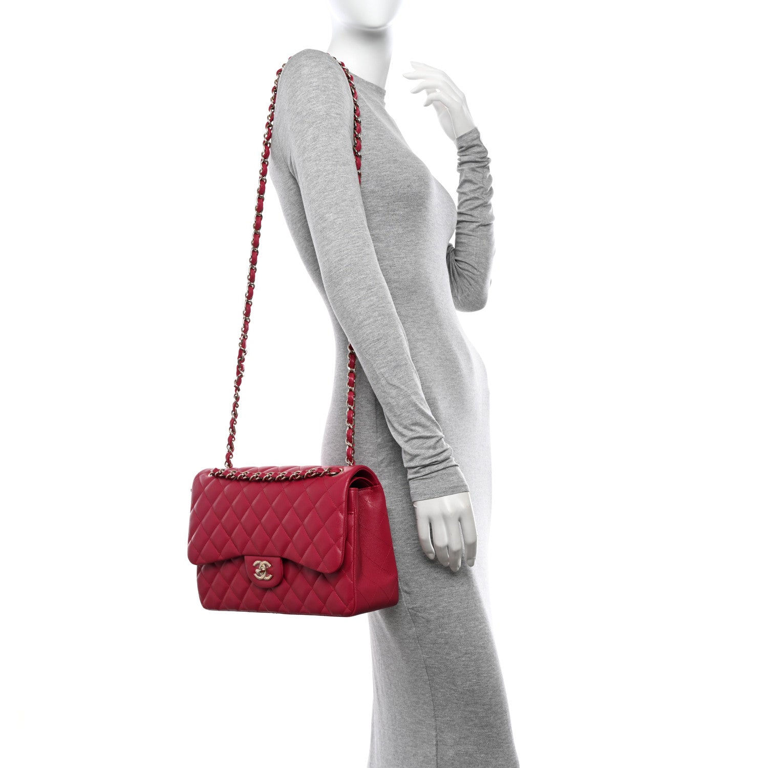 Chanel Caviar Quilted Jumbo Double Flap Dark Pink 2 of 13