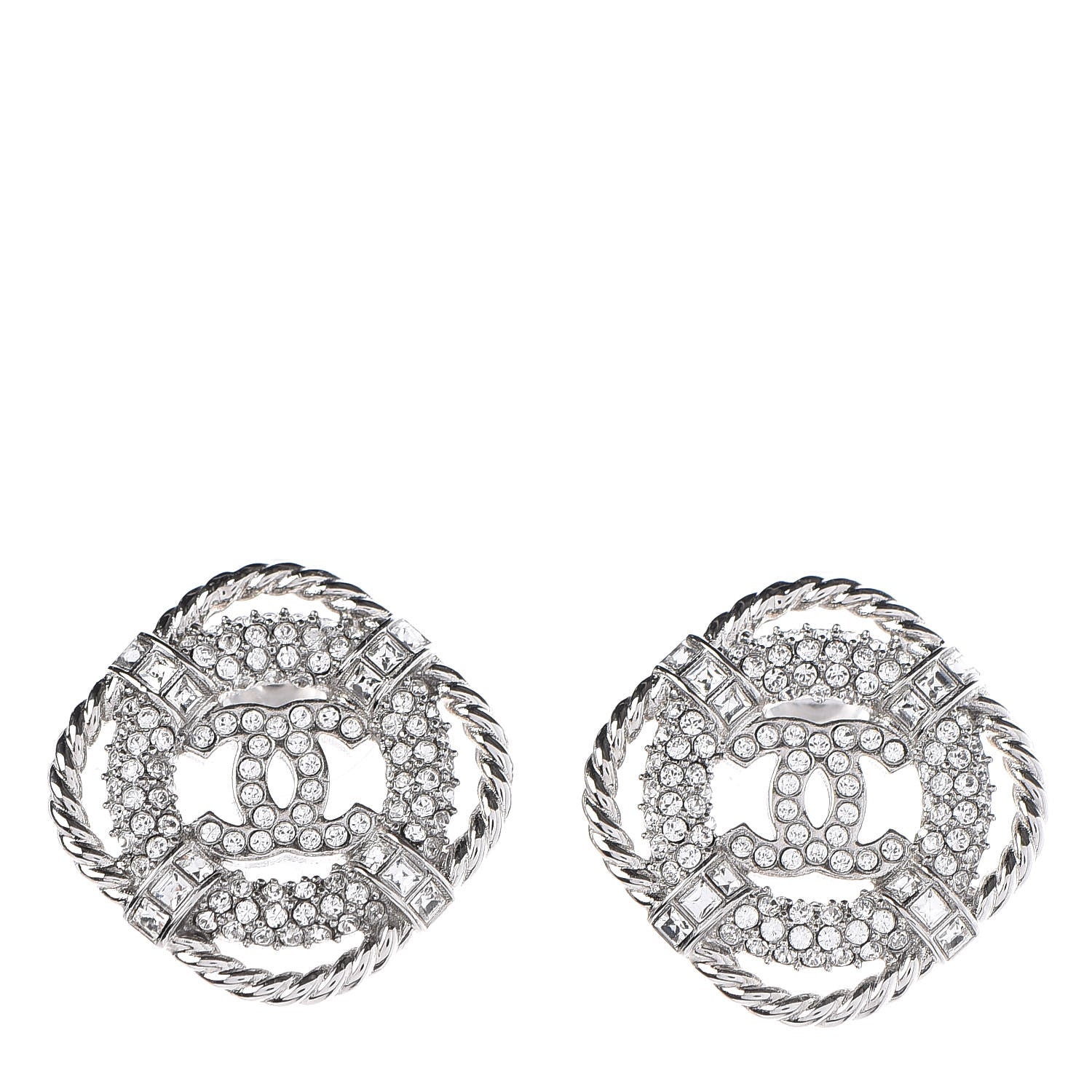 Chanel Crystal CC Earrings Silver 1 of 5
