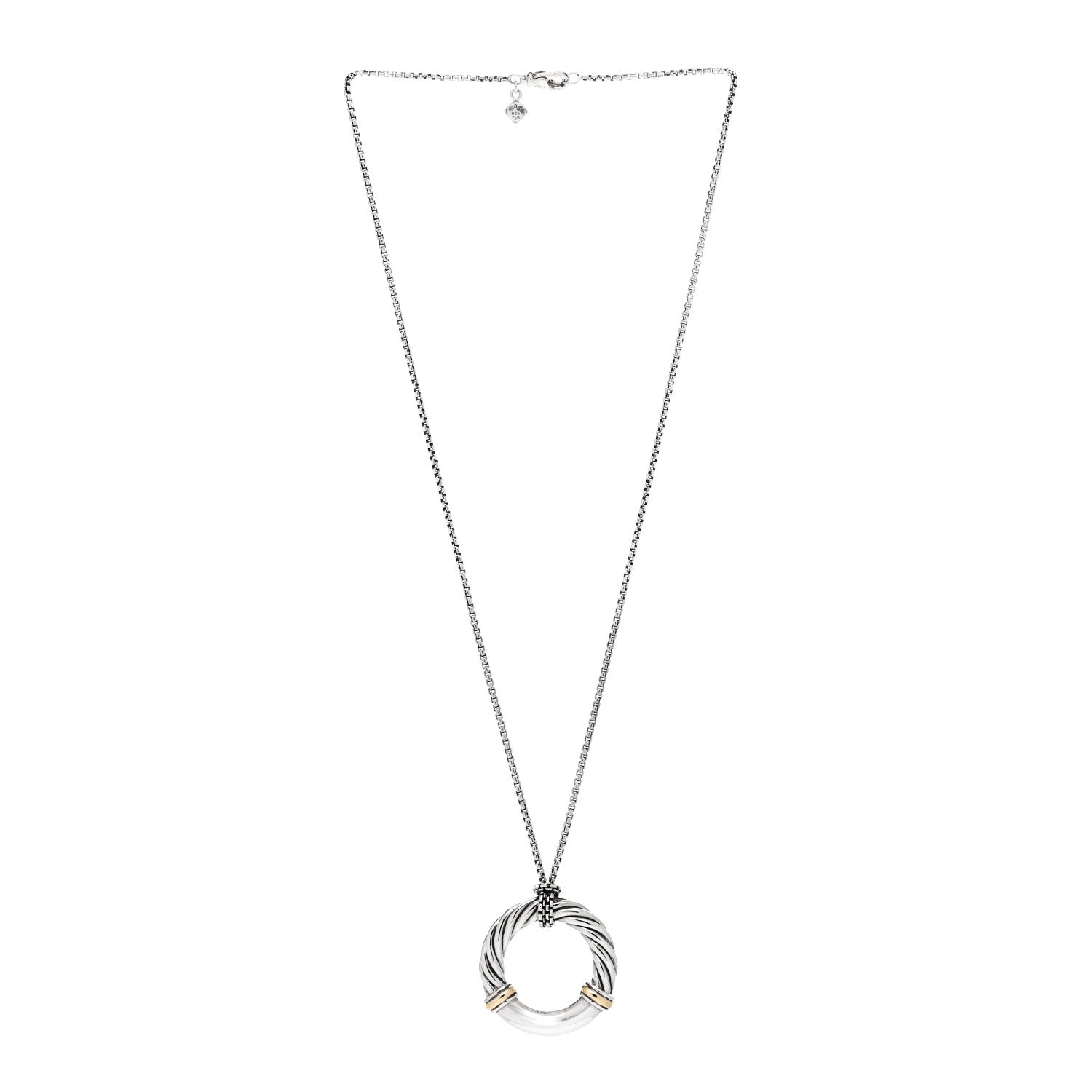David Yurman Sterling Silver 18K Yellow Gold Metro Circle Pendant Necklace 3 of 5