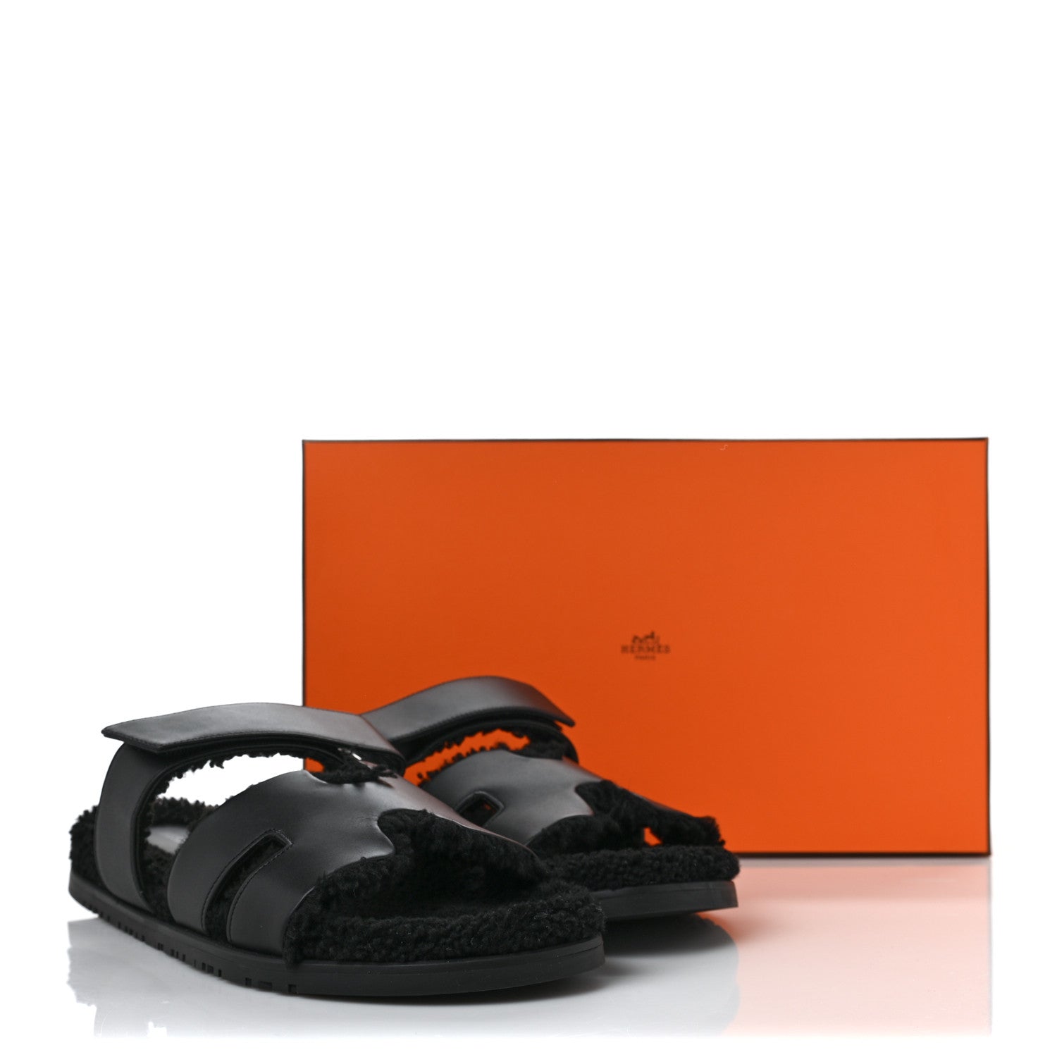 Hermes Calfskin Woolskin Mens Chypre Sandals 44.5 Black 8 of 8