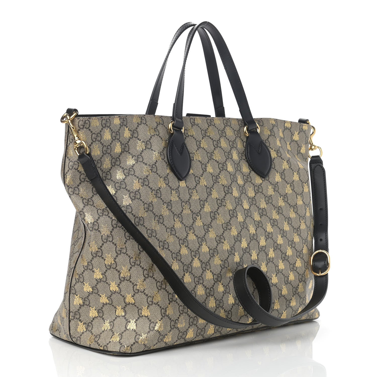 Gucci Soft GG Supreme Monogram Bees Medium Crossbody Tote Beige Oro Black 3 of 11