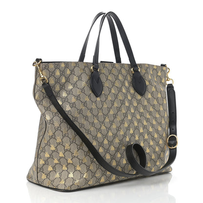 Gucci Soft GG Supreme Monogram Bees Medium Crossbody Tote Beige Oro Black 3 of 11