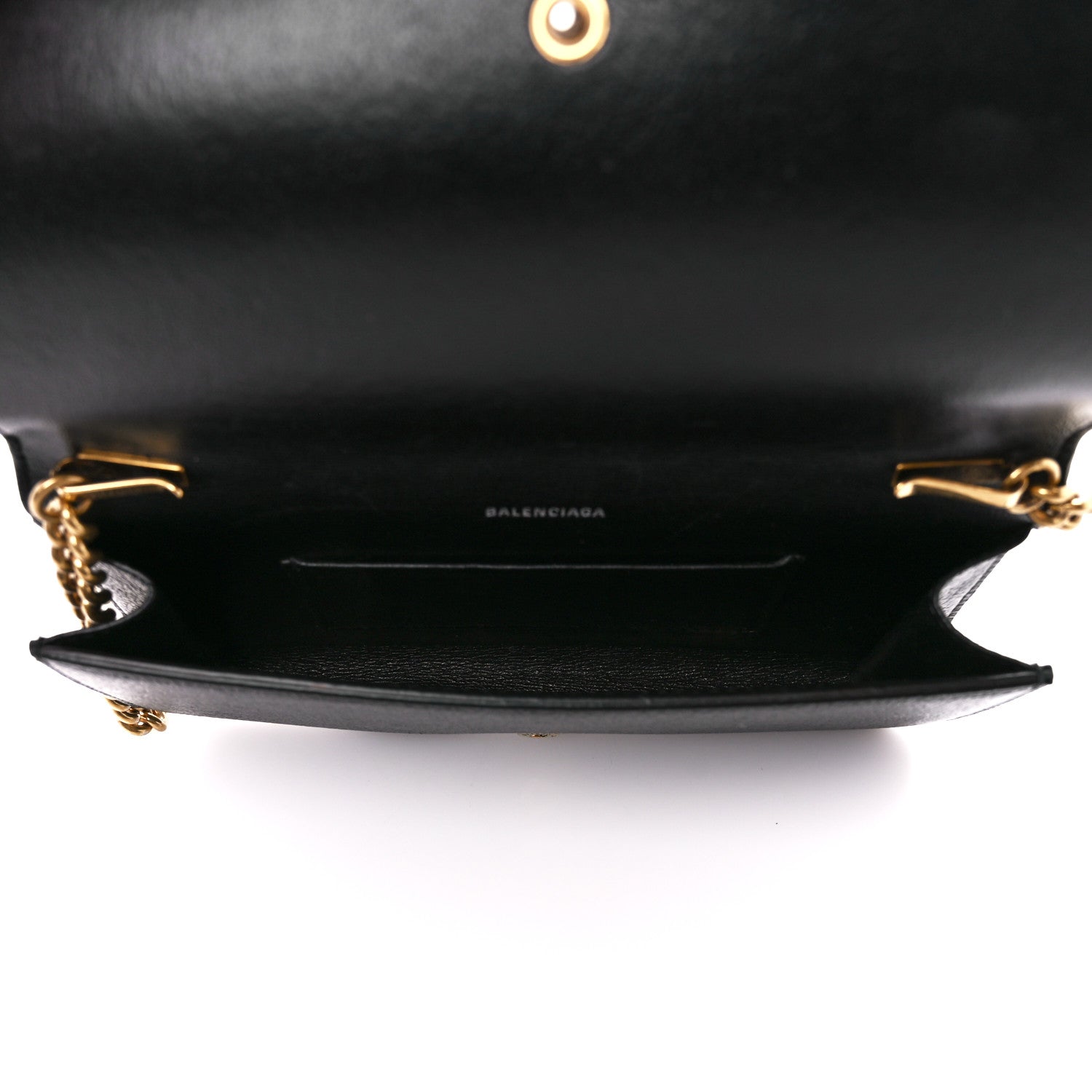 Balenciaga Grained Calfskin Logo Cash Phone Holder Wallet On Chain Black White 5 of 12