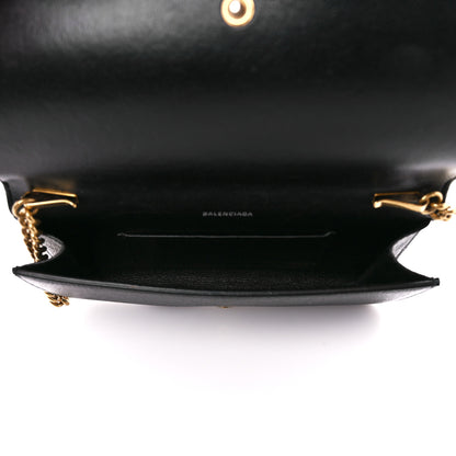 Balenciaga Grained Calfskin Logo Cash Phone Holder Wallet On Chain Black White 5 of 12