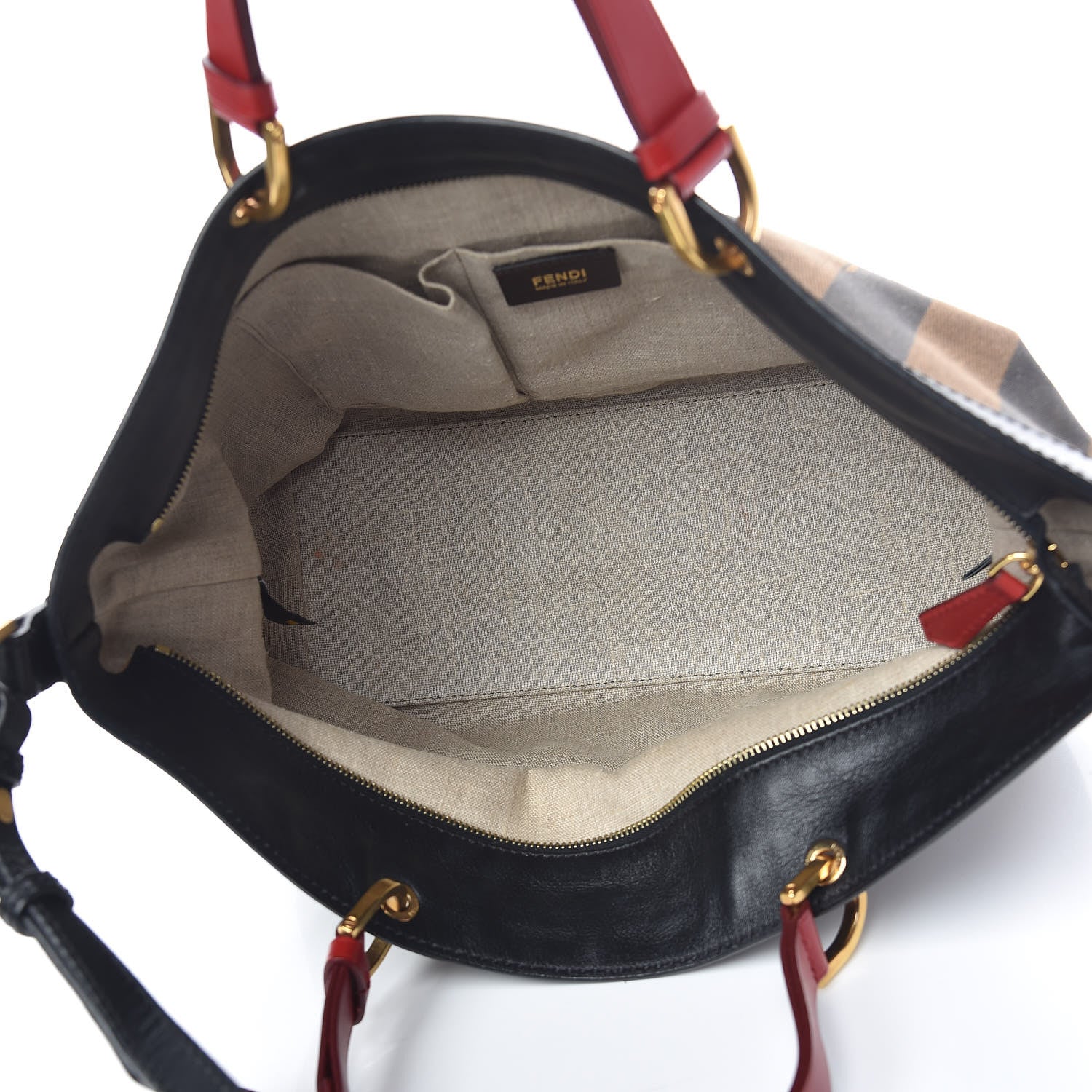 Fendi Pequin Cuoio Vegetale Shoulder Tote Tobacco Black Cuoio 5 of 20