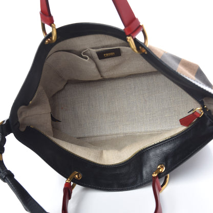 Fendi Pequin Cuoio Vegetale Shoulder Tote Tobacco Black Cuoio 5 of 20