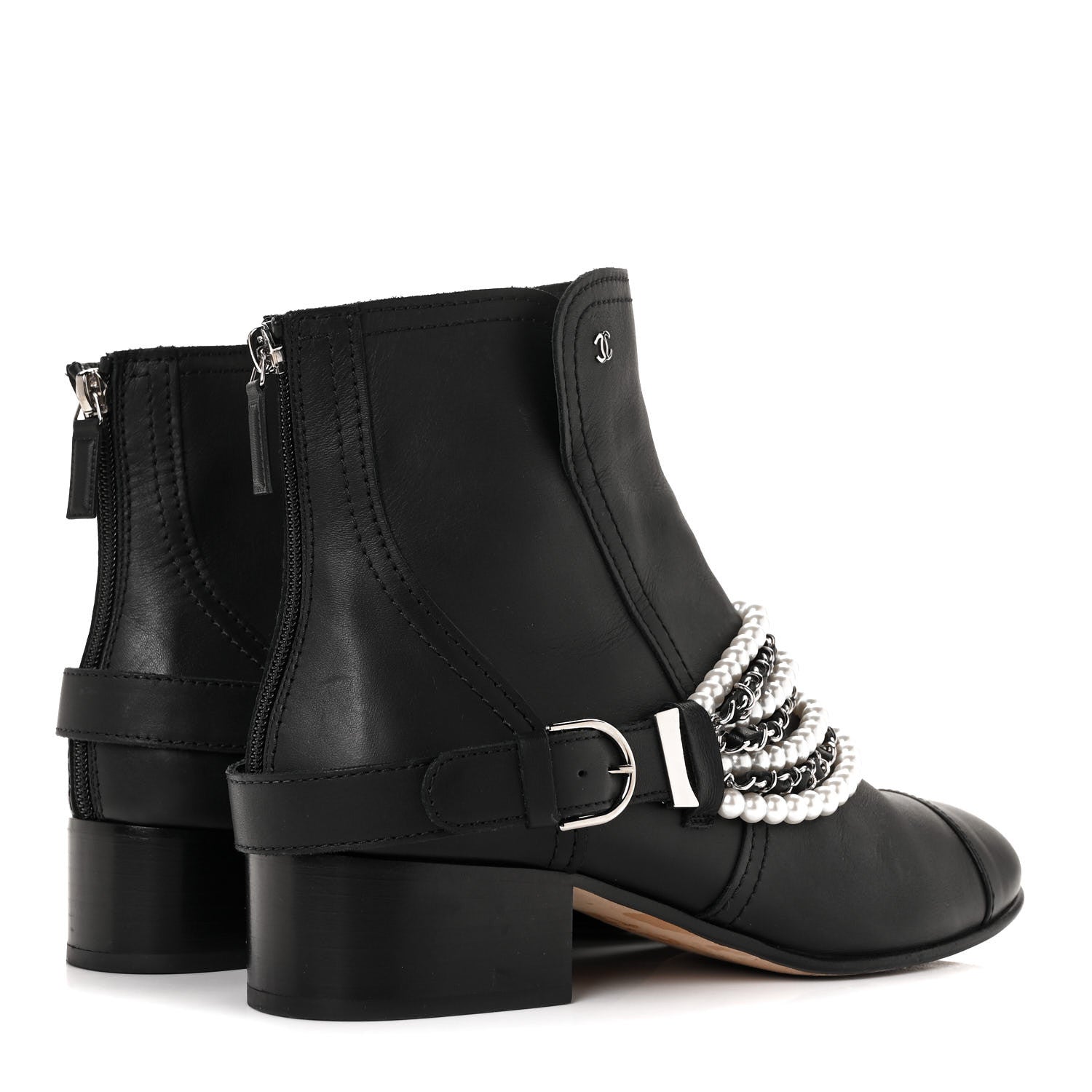 Chanel Calfskin Pearl Cap Toe Short Boots 41 Black 4 of 7