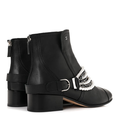 Chanel Calfskin Pearl Cap Toe Short Boots 41 Black 4 of 7