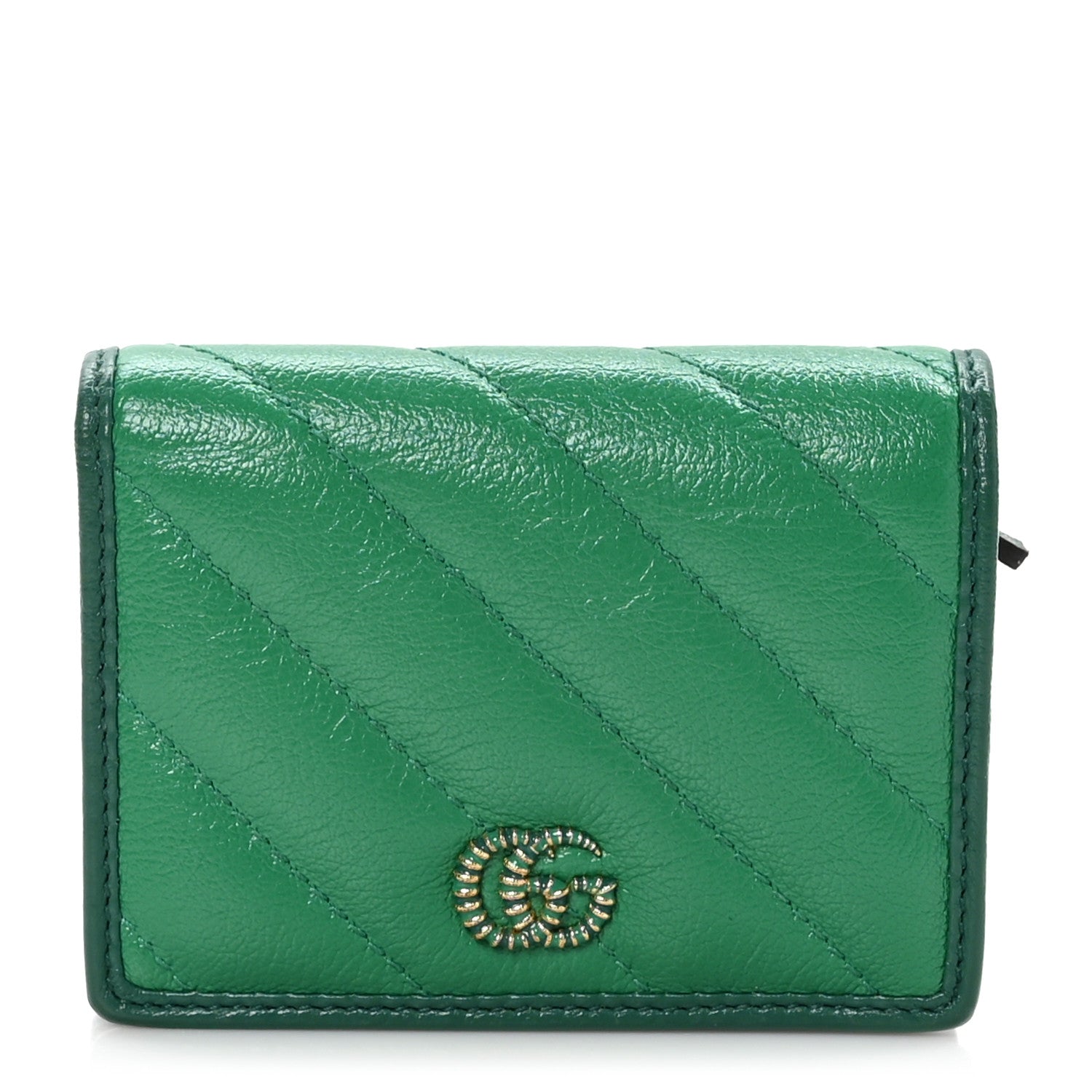 Gucci Azalea Calfskin Enamel Matelasse Diagonal Torchon GG Marmont Card Case New Shamrock Emerald 1 of 10