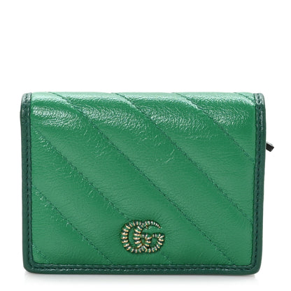 Gucci Azalea Calfskin Enamel Matelasse Diagonal Torchon GG Marmont Card Case New Shamrock Emerald 1 of 10