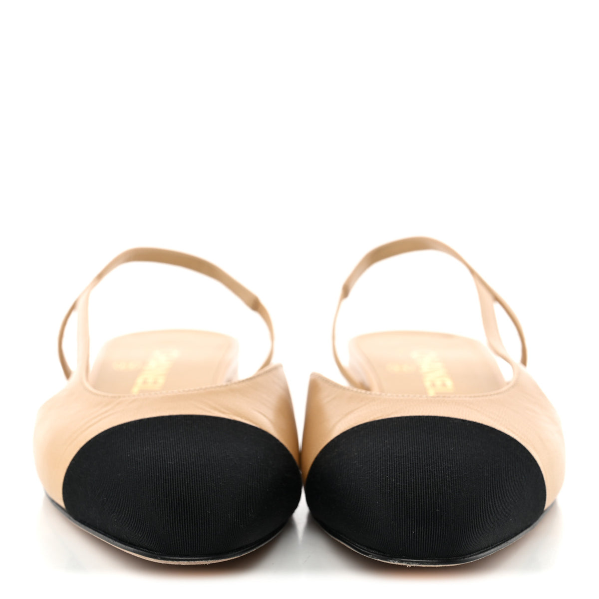 Goatskin Grosgrain Cap Toe CC Slingback Sandals 38.5 Beige Black
