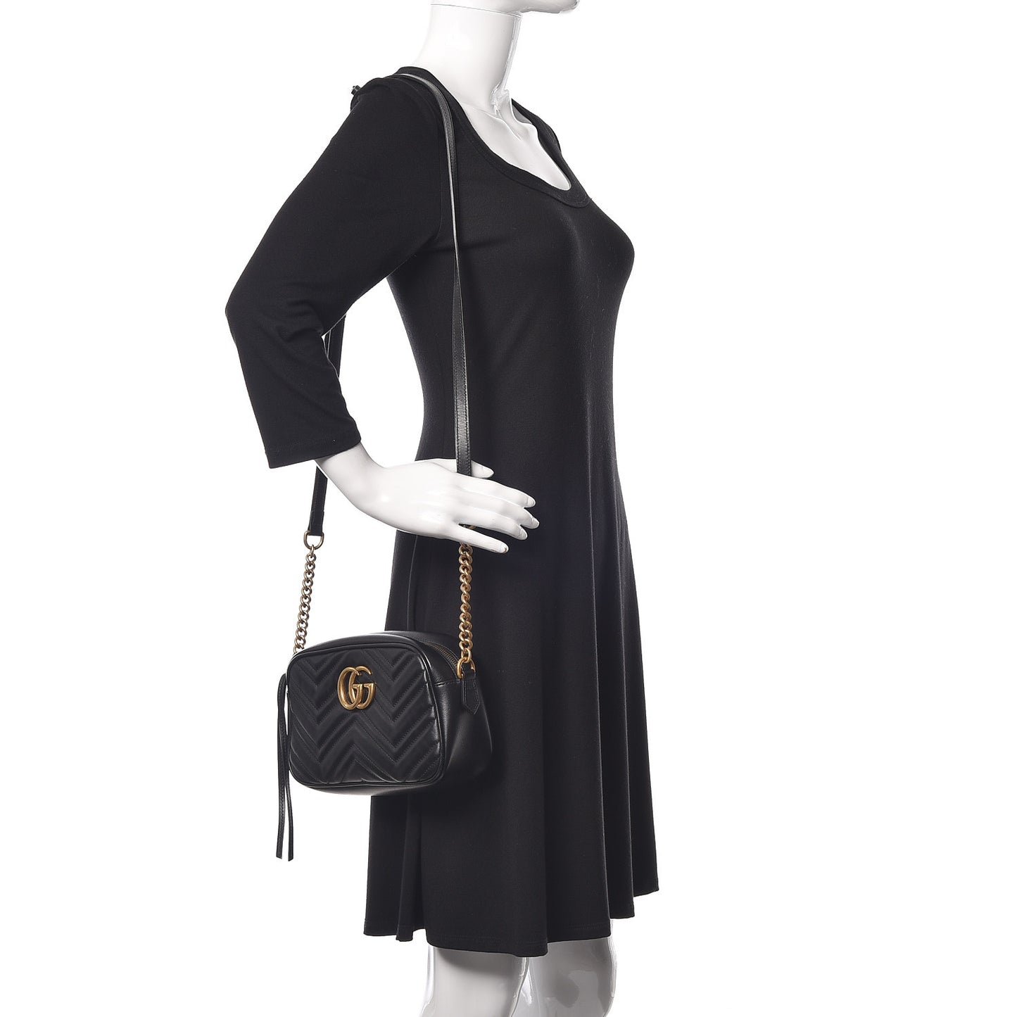 Calfskin Matelasse Small GG Marmont Chain Shoulder Bag Black