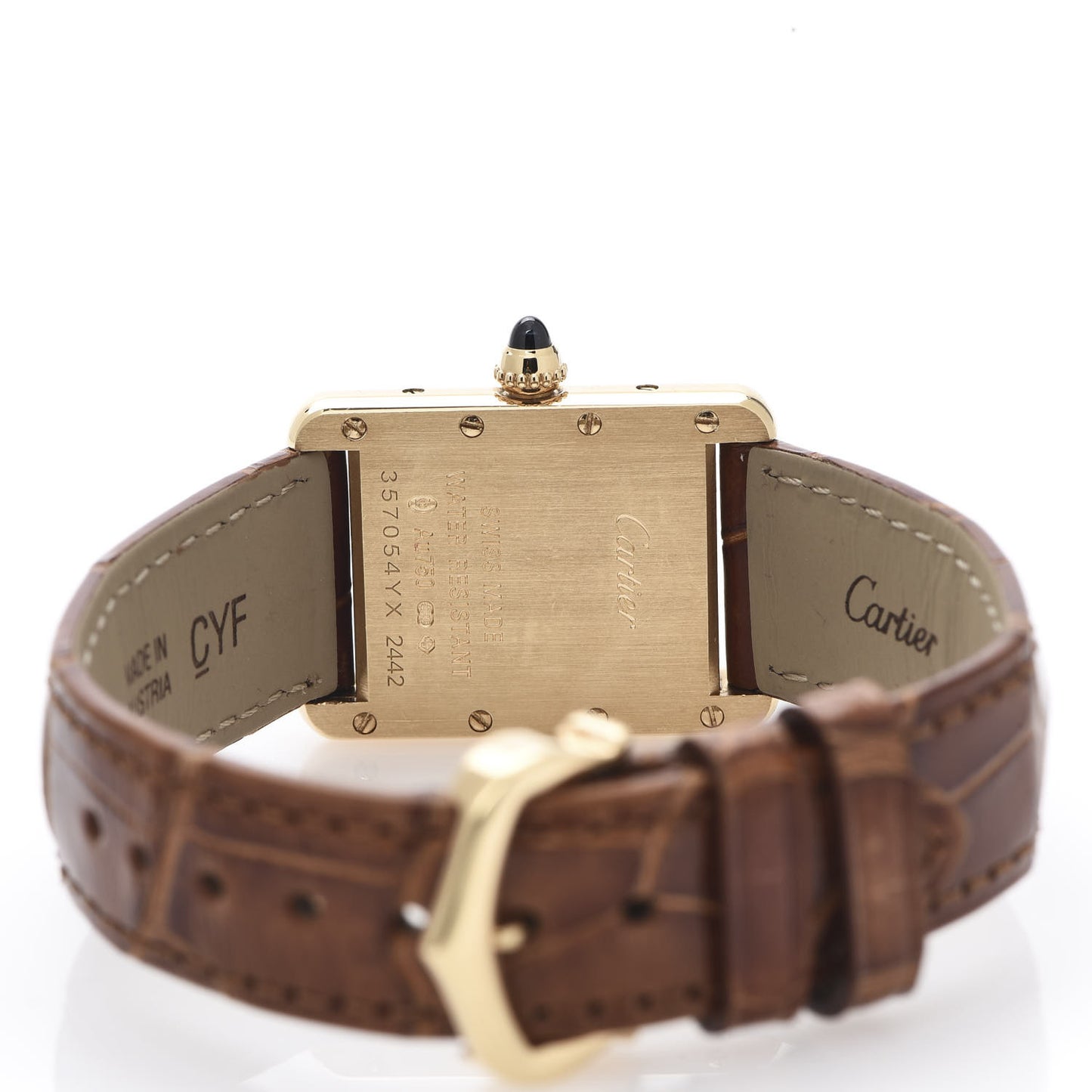 18K Yellow Gold Alligator 22mm Tank Louis Quartz Watch Brown