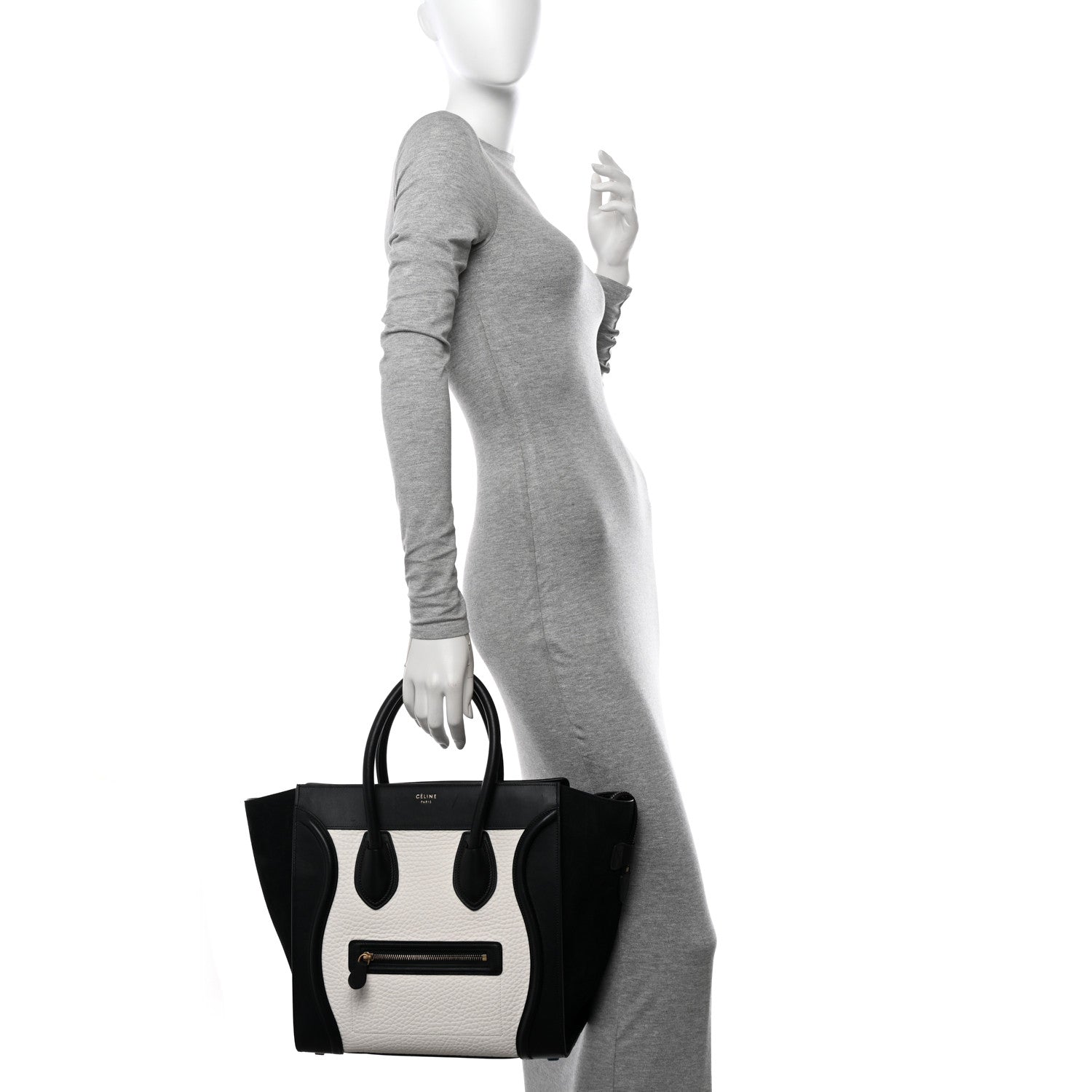 Celine Bullhide Calfskin Nubuck Mini Bi-Color Luggage Black White 2 of 17