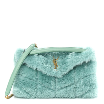 Saint Laurent Merino Shearling Lambskin Quilted Small Loulou Puffer Monogram Chain Satchel Iced Mint 1 of 9