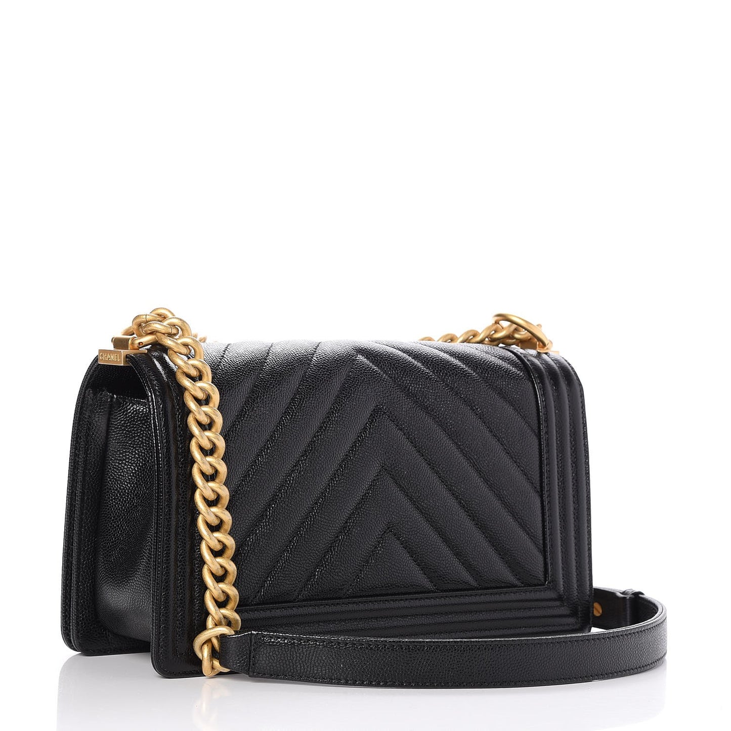 Caviar Chevron Quilted Medium Boy Flap Black