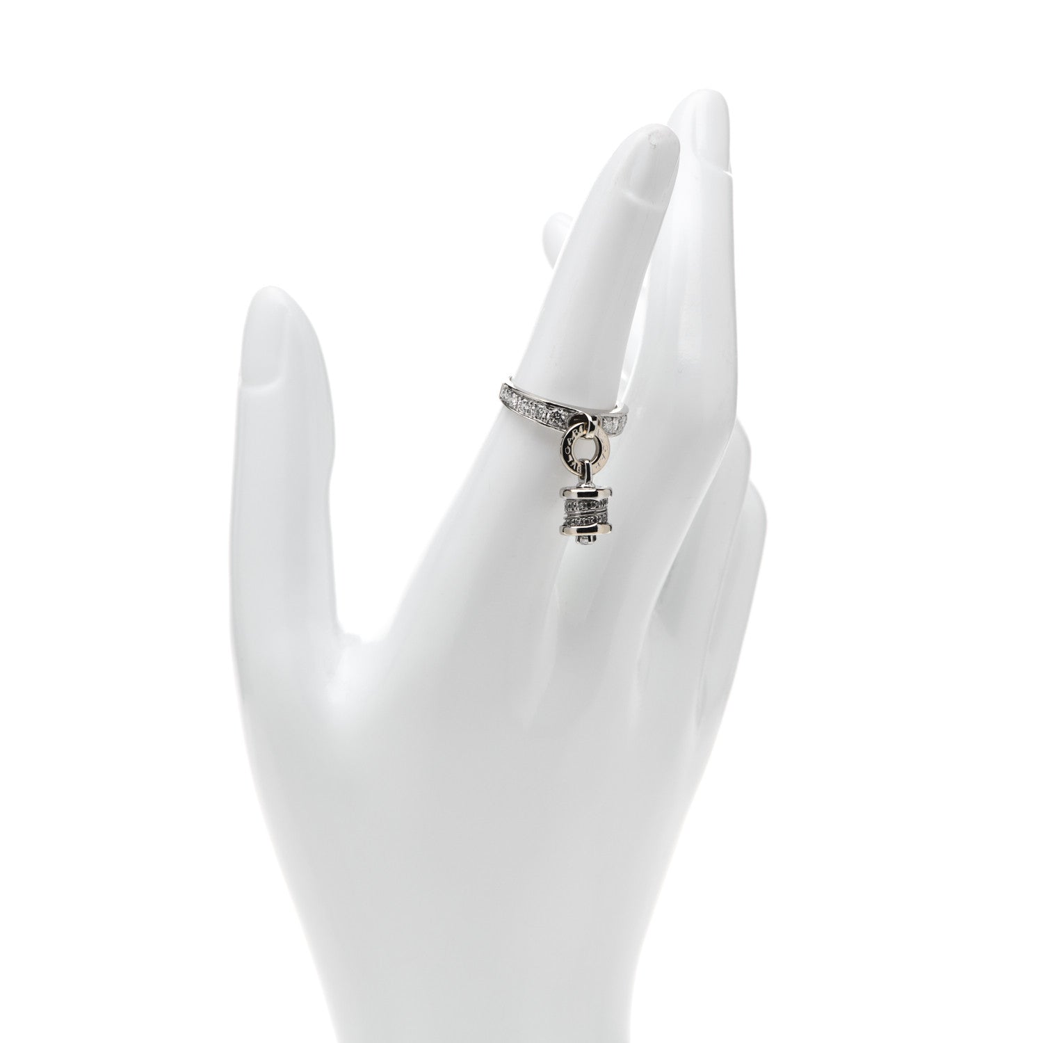 Bulgari 18K White Gold Diamond B.Zero1 Charm Pave Ring 53 6.25 2 of 6