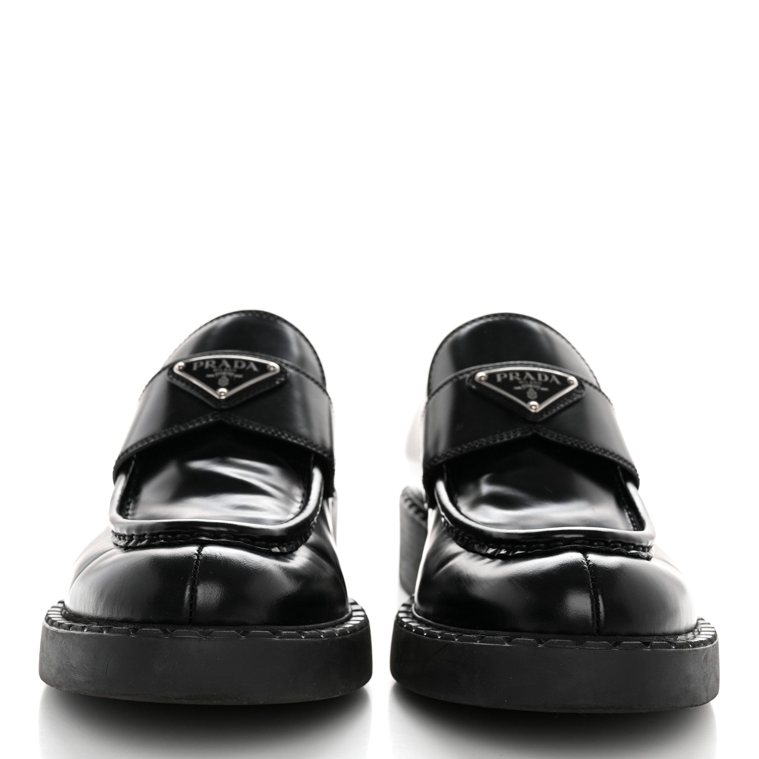 Prada Spazzolato Metal Triangle Logo 50mm Loafers 41 Black 2 of 9
