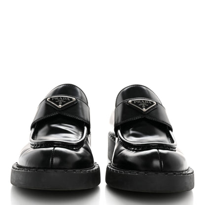 Prada Spazzolato Metal Triangle Logo 50mm Loafers 41 Black 2 of 9