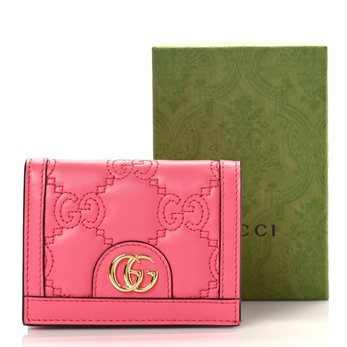 Calfskin GG Matelasse Card Case Wallet Rhodamine Pink