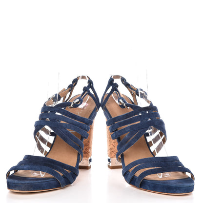 Chanel Suede Cork Sandals 37 Dark Blue 6 of 19