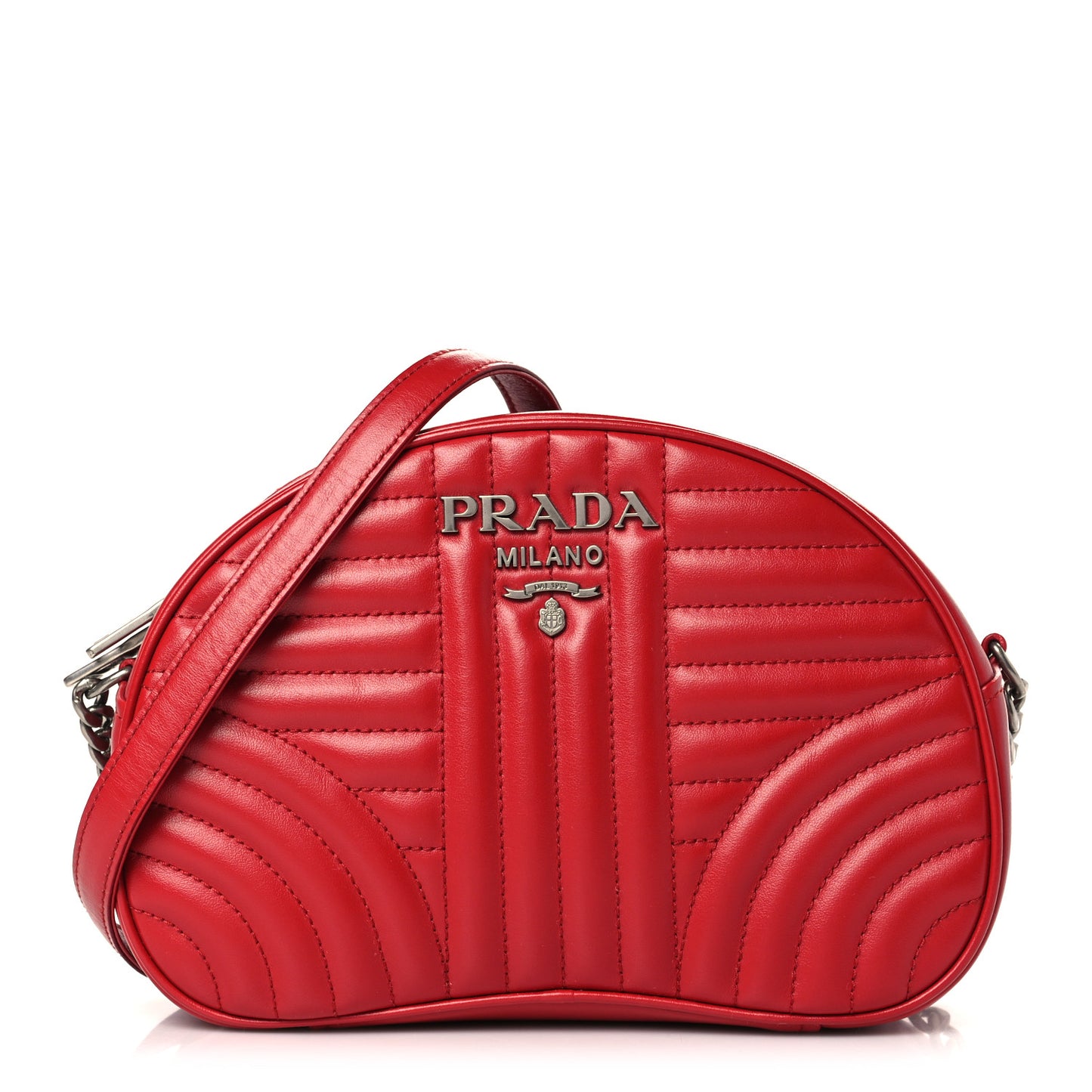 Soft Calfskin Impunture Diagramme Dome Crossbody Bag Fuoco