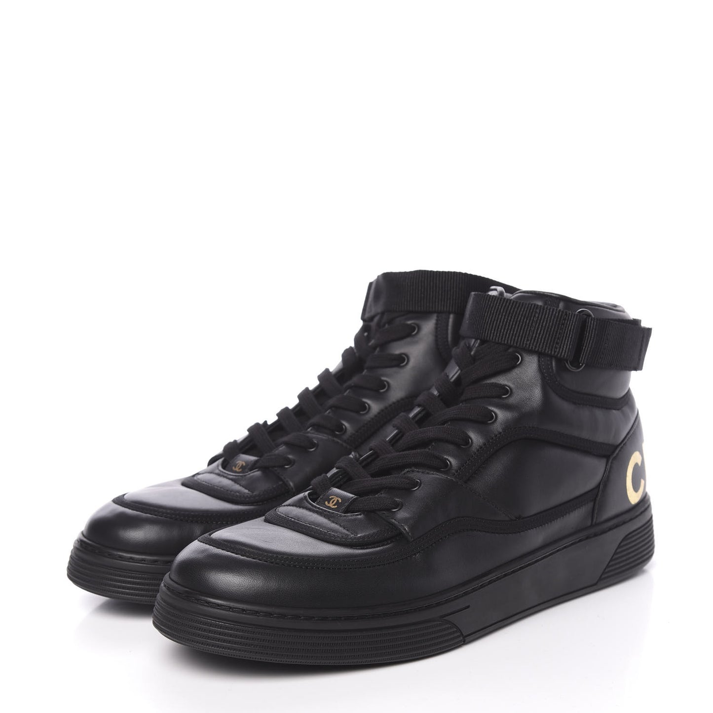 Lambskin Mens Logo High Top Sneakers 46 Black