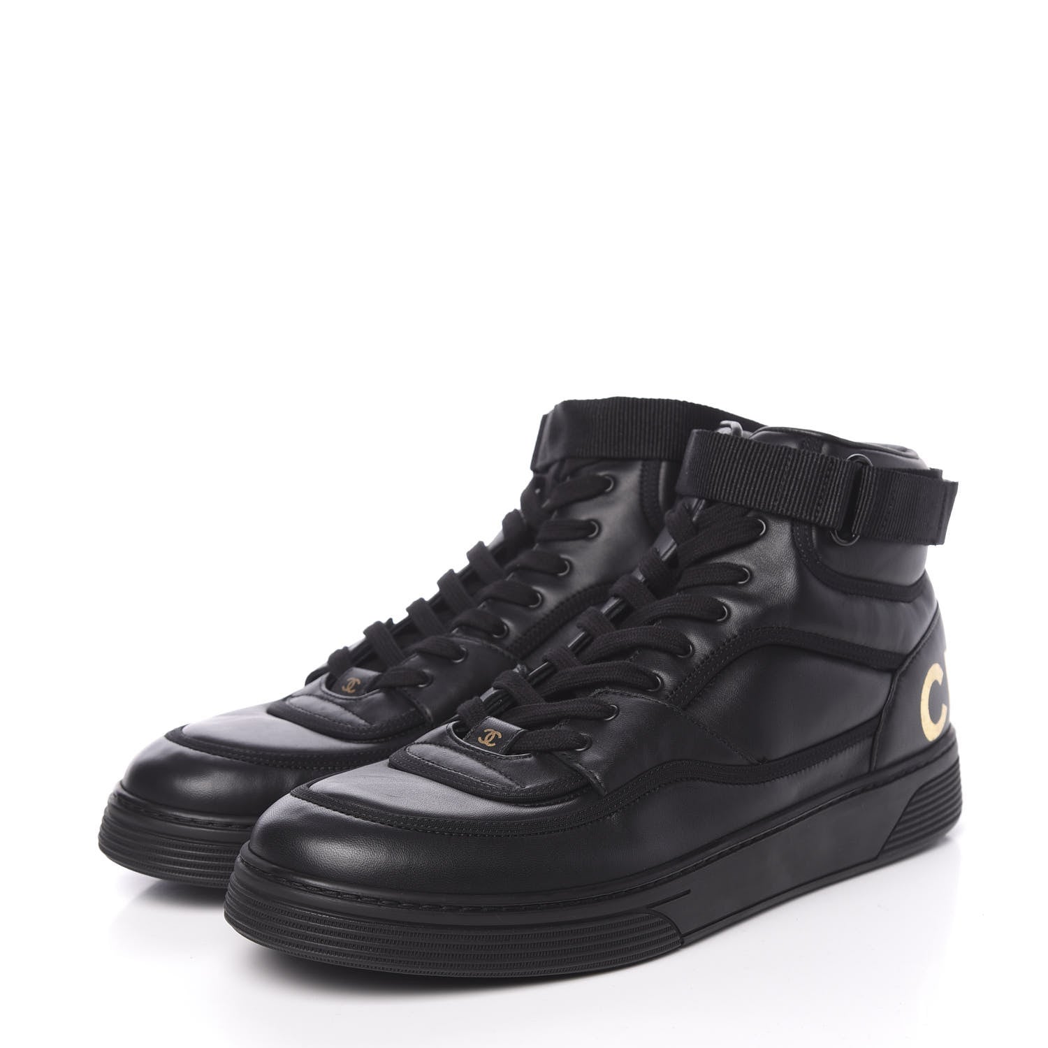 Chanel Lambskin Mens Logo High Top Sneakers 46 Black 3 of 11