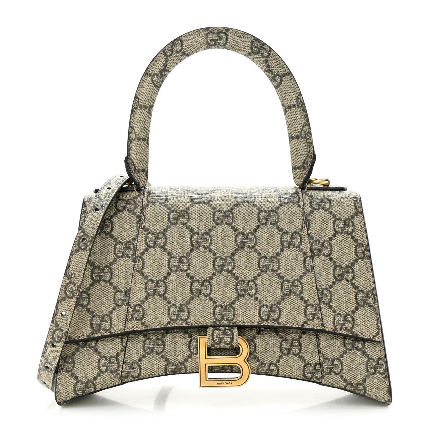 X GUCCI GG Supreme Monogram Small Hourglass Top Handle Bag Beige Ebony