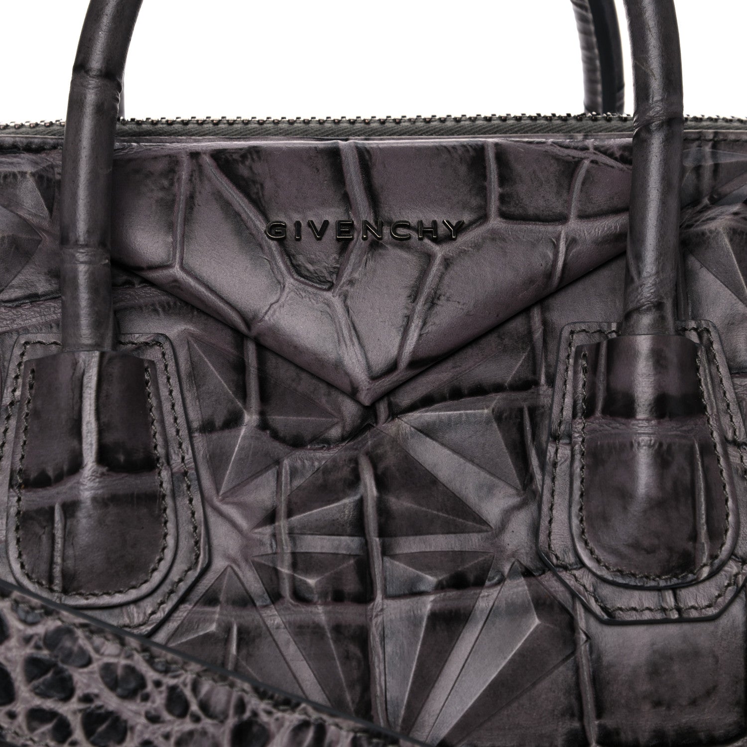 Givenchy Calfskin Crocodile Embossed 3D Stud Medium Antigona Storm Grey 8 of 11