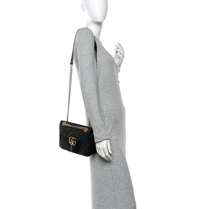 Gucci Calfskin Matelasse Small GG Marmont Shoulder Bag Black 2 of 10