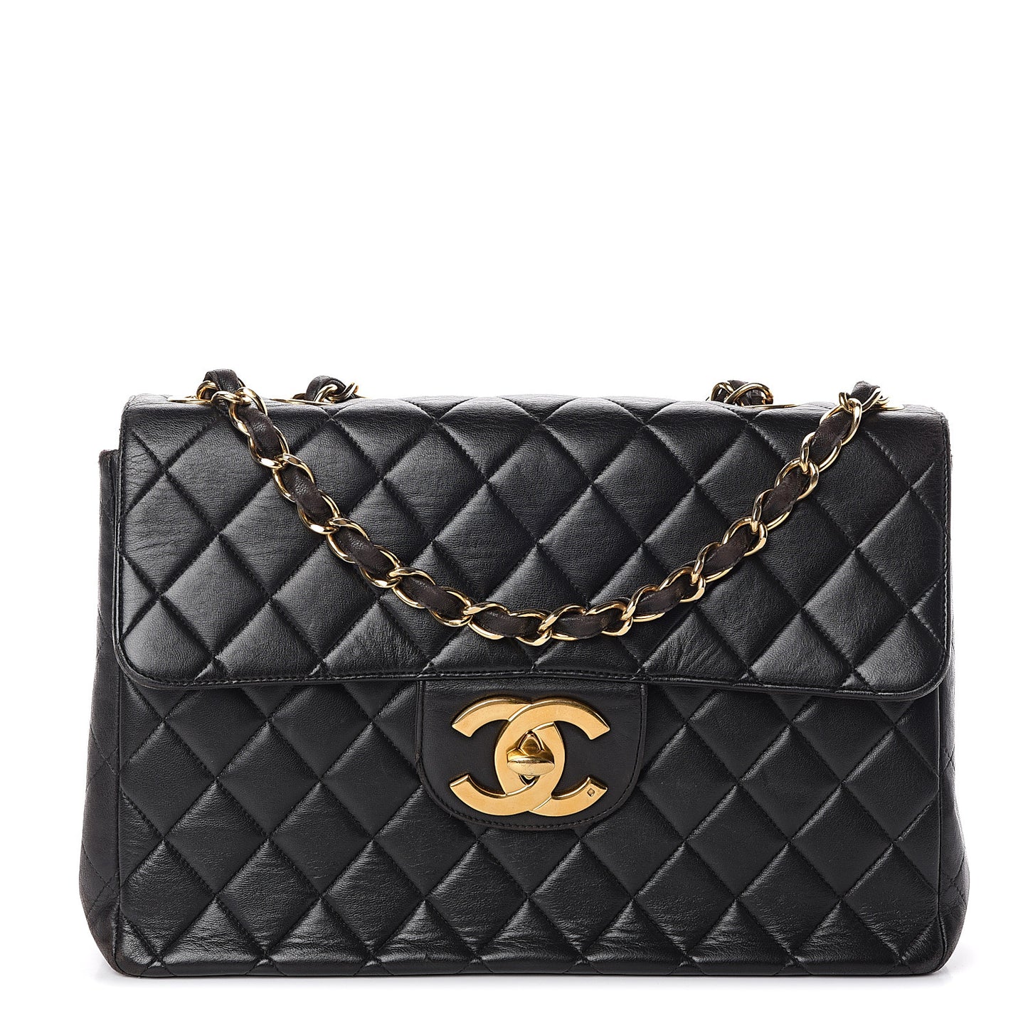Lambskin Quilted Jumbo Single Flap Black