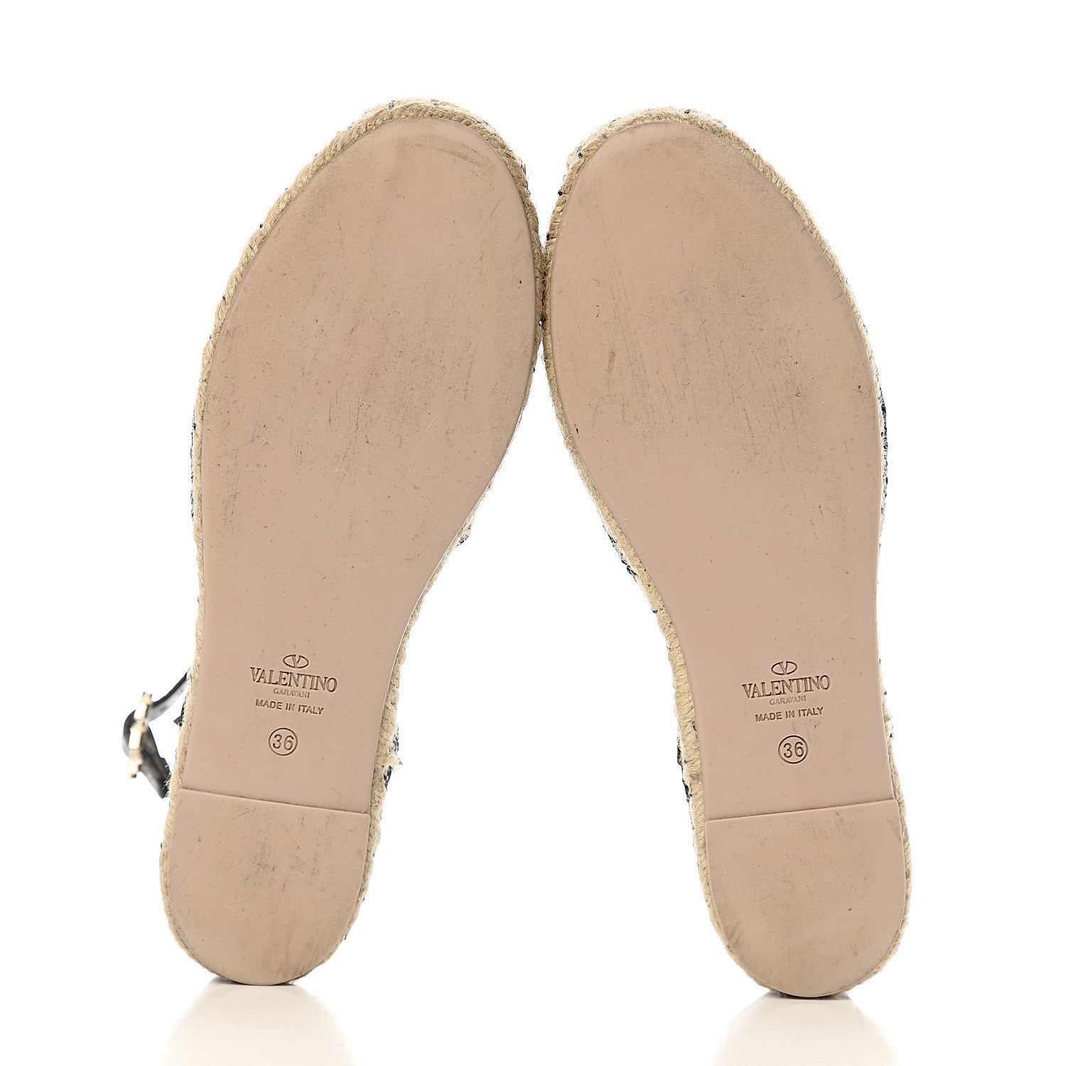Valentino Garavani Grained Calfskin Rockstud Ankle Wrap Espadrille 20mm Flats 36 Black Light Cuir Natural 5 of 9