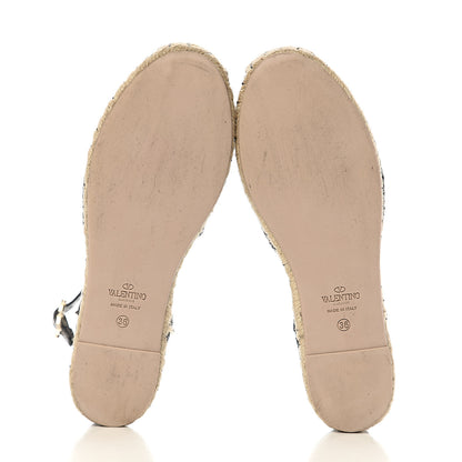 Valentino Garavani Grained Calfskin Rockstud Ankle Wrap Espadrille 20mm Flats 36 Black Light Cuir Natural 5 of 9
