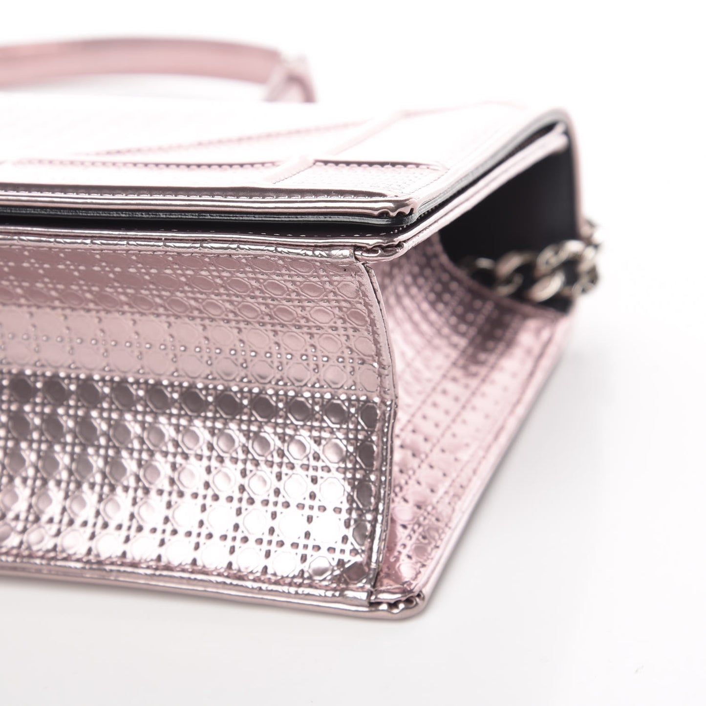 Metallic Patent Micro-Cannage Medium Diorama Flap Bag Pink