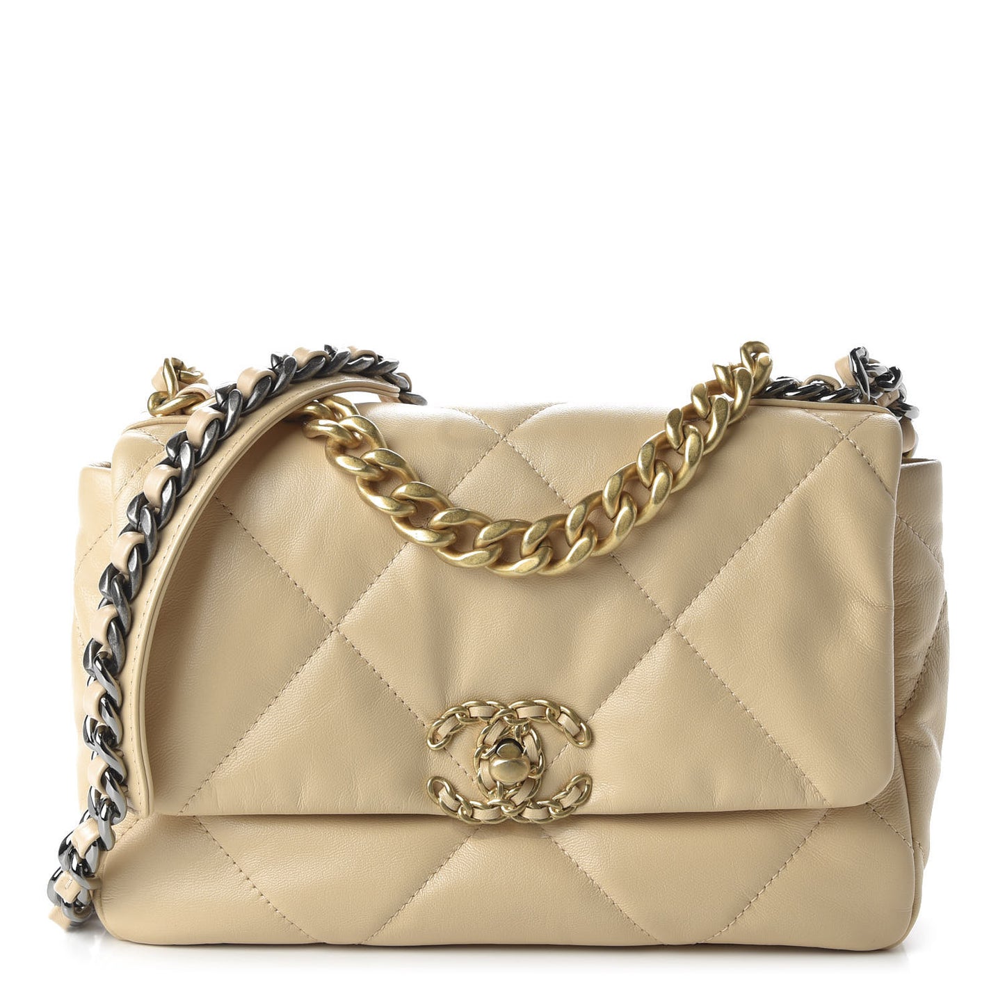 Lambskin Quilted Medium 19 Flap Beige