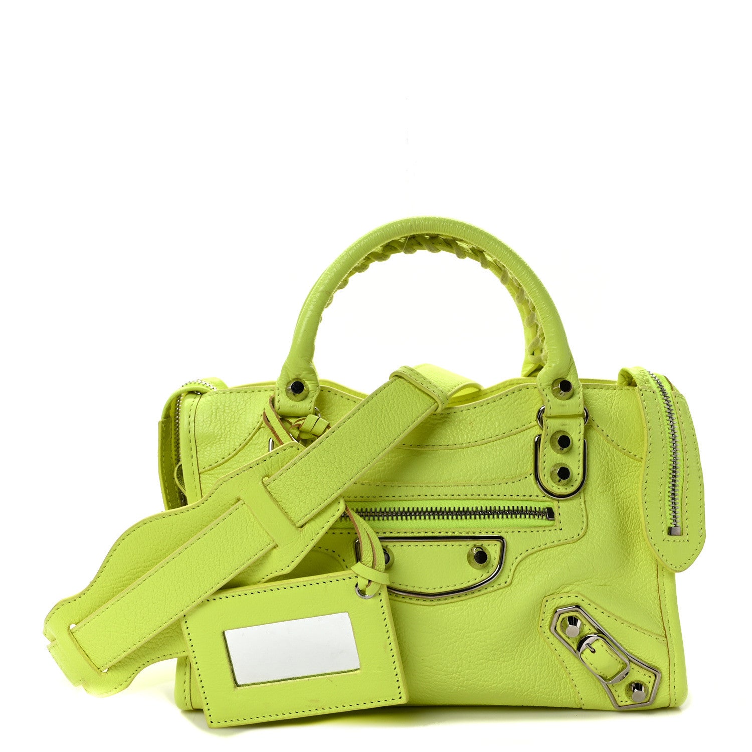 Balenciaga Chevre Silver Metallic Edge Hardware Mini City Acid Green 1 of 9