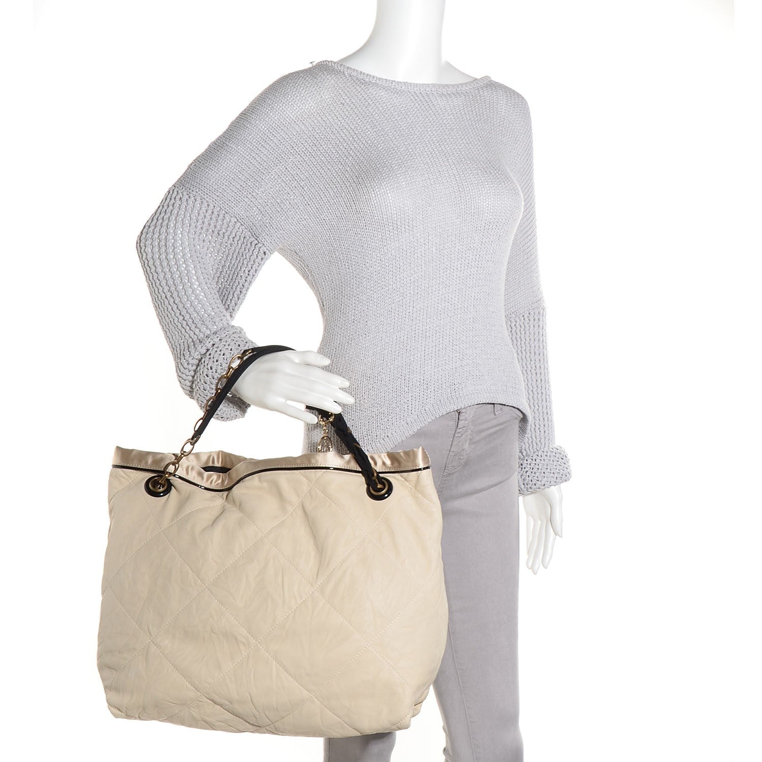 Lanvin Lambskin Quilted Amalia Cabas Tote Beige 2 of 8