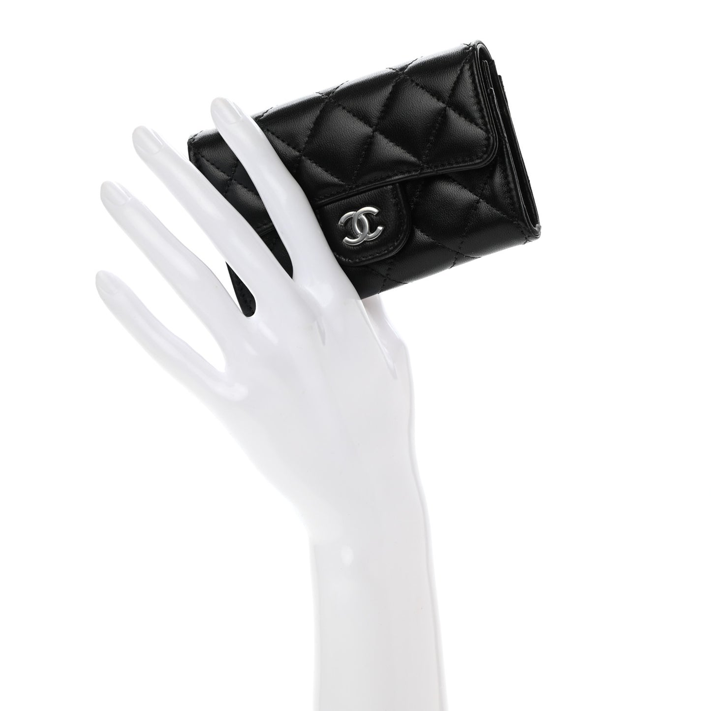 Lambskin Quilted Flap Card Holder Wallet Black