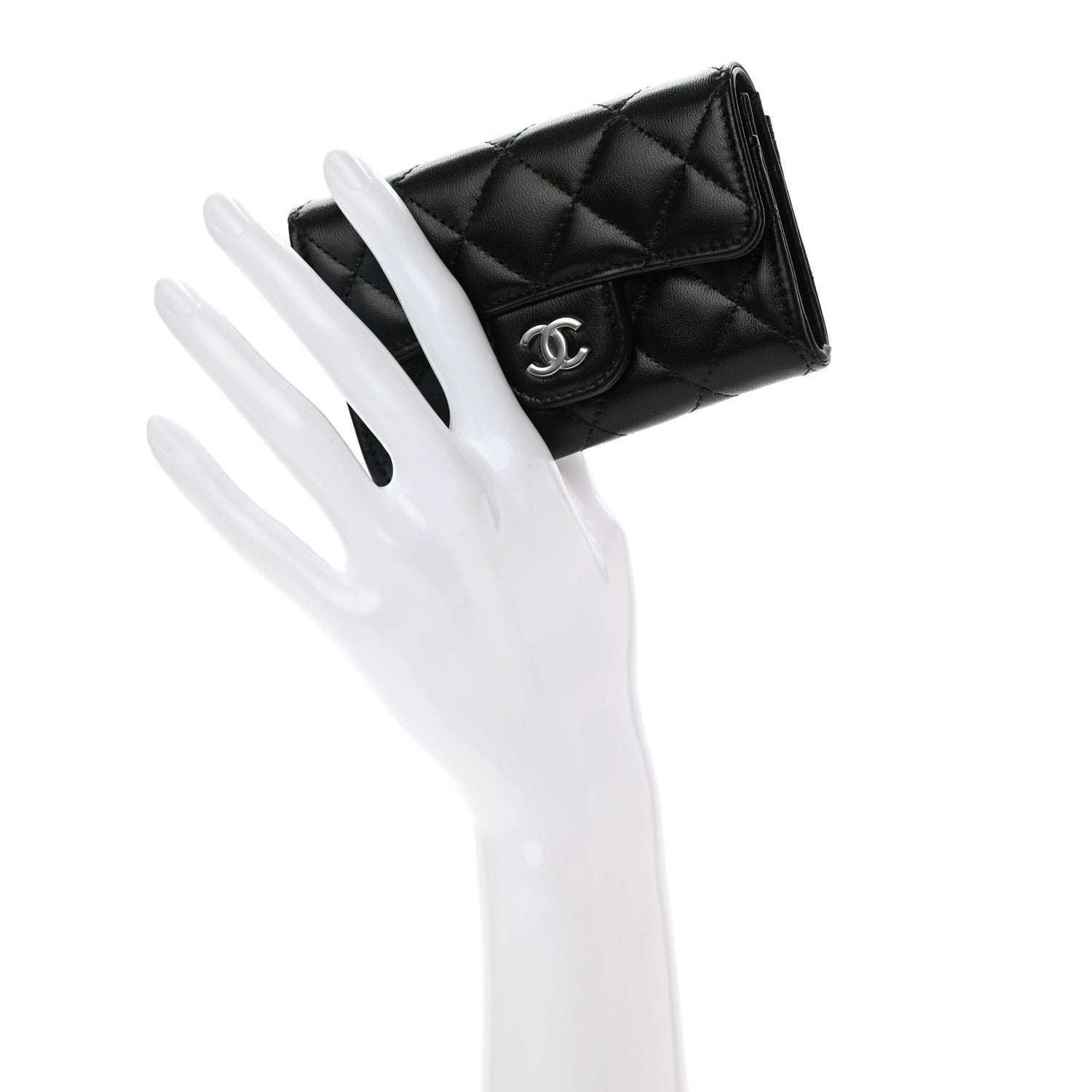 Chanel Lambskin Quilted Flap Card Holder Wallet Black 2 of 9