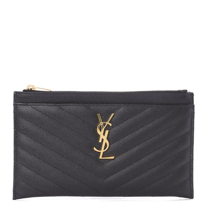 Saint Laurent Grain De Poudre Chevron Monogram Bill Pouch Black 1 of 8