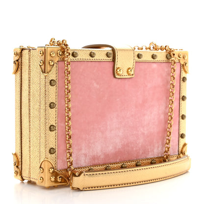 Dolce & Gabbana Velvet Floral Embroidered Devotion Crossbody Bag Pink Gold 3 of 11
