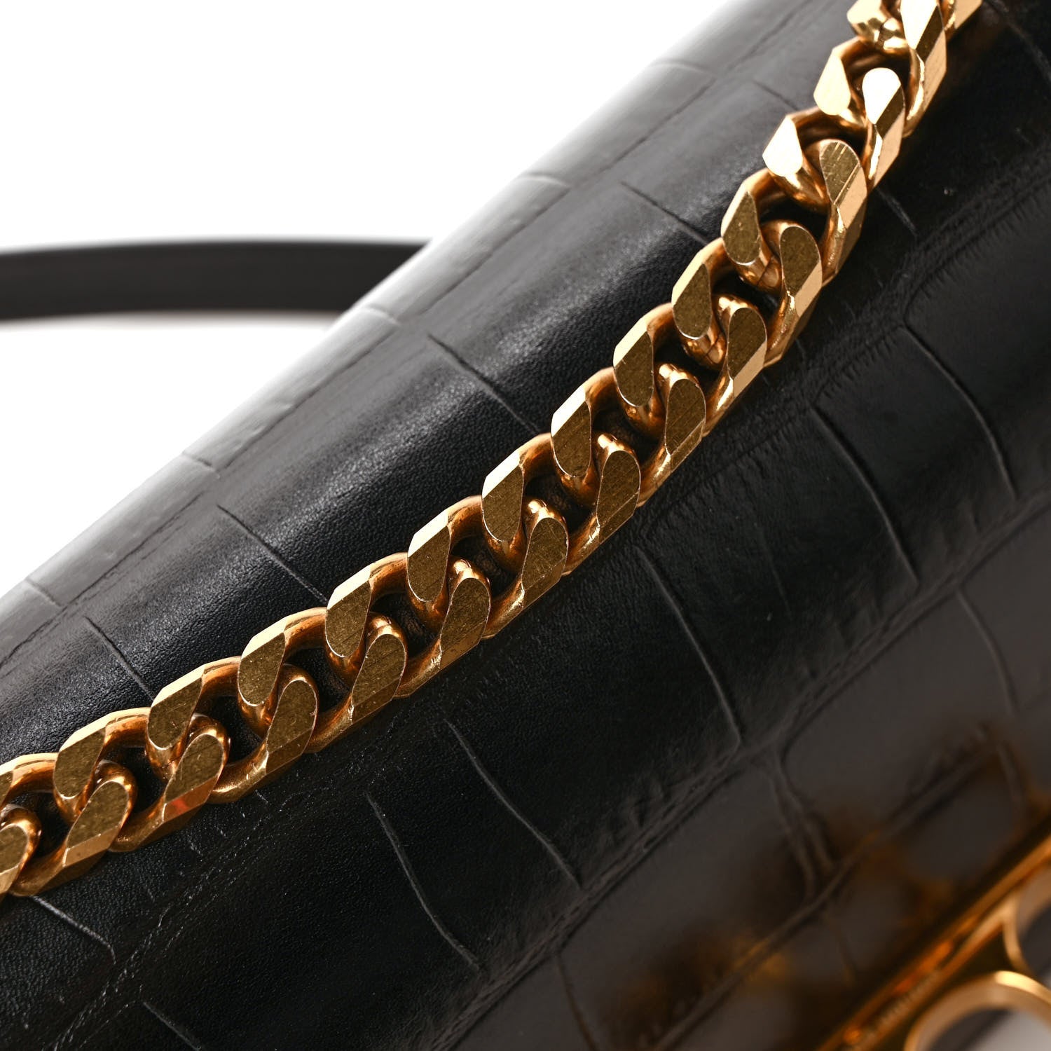 Alexander McQueen Shiny Crocodile Embossed Jeweled Satchel Black 10 of 10