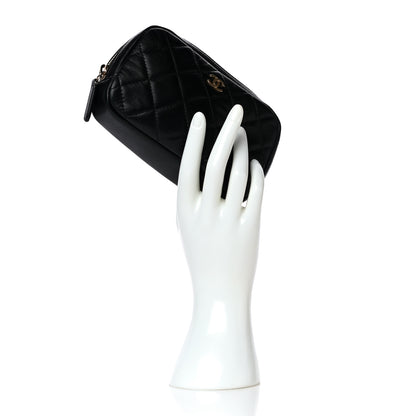 Chanel Lambskin Quilted Small Curvy Pouch Cosmetic Case Black 2 of 13