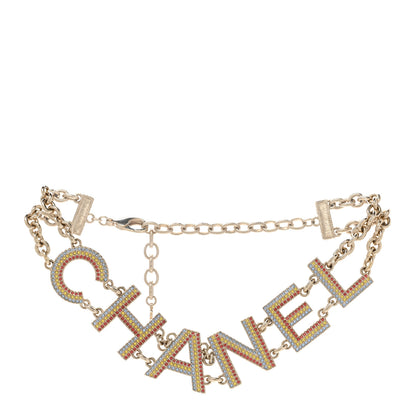 Chanel Metal Crystal Cha-Nel Logo Choker Necklace Multicolor Gold 3 of 6