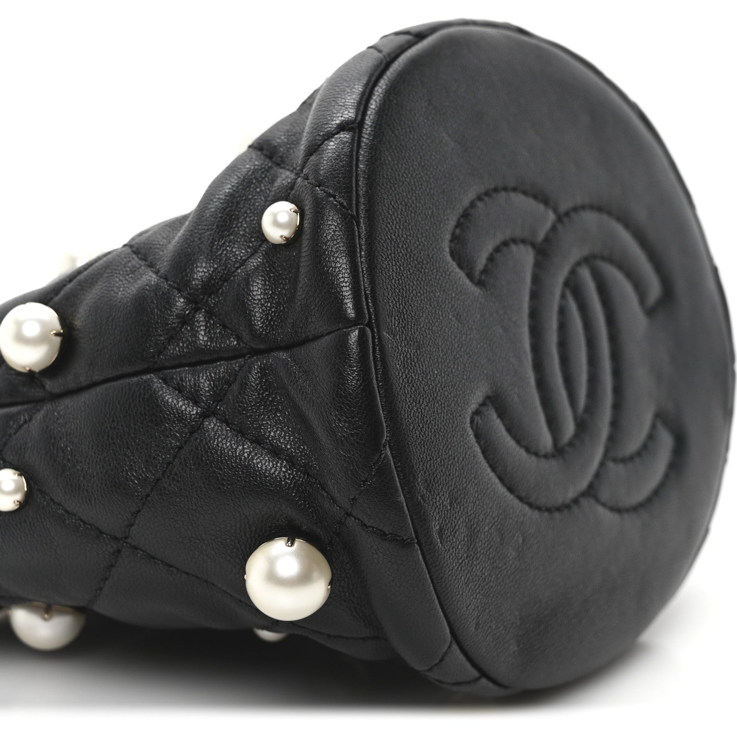 Chanel Lambskin Quilted Pearl Mini About Pearls Drawstring Bag Black 9 of 10