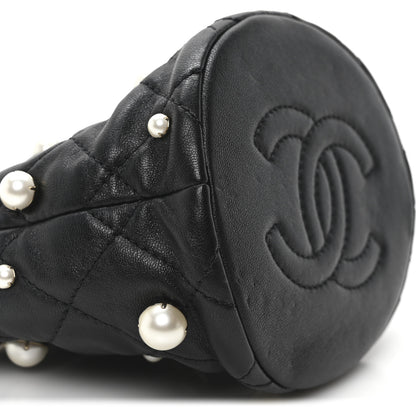 Chanel Lambskin Quilted Pearl Mini About Pearls Drawstring Bag Black 9 of 10