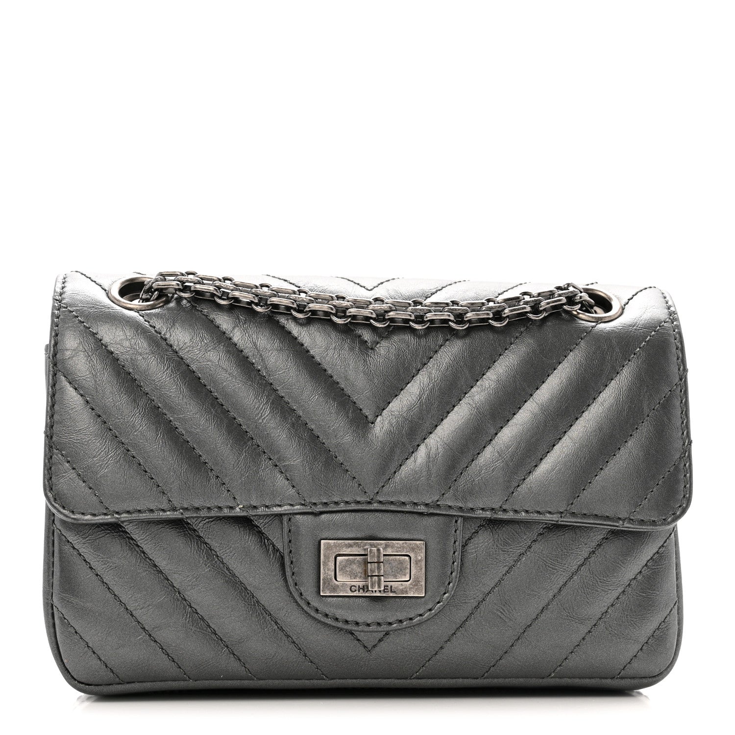 Chanel Metallic Aged Calfskin Chevron Quilted 2.55 Reissue Mini Flap Grey 1 of 14