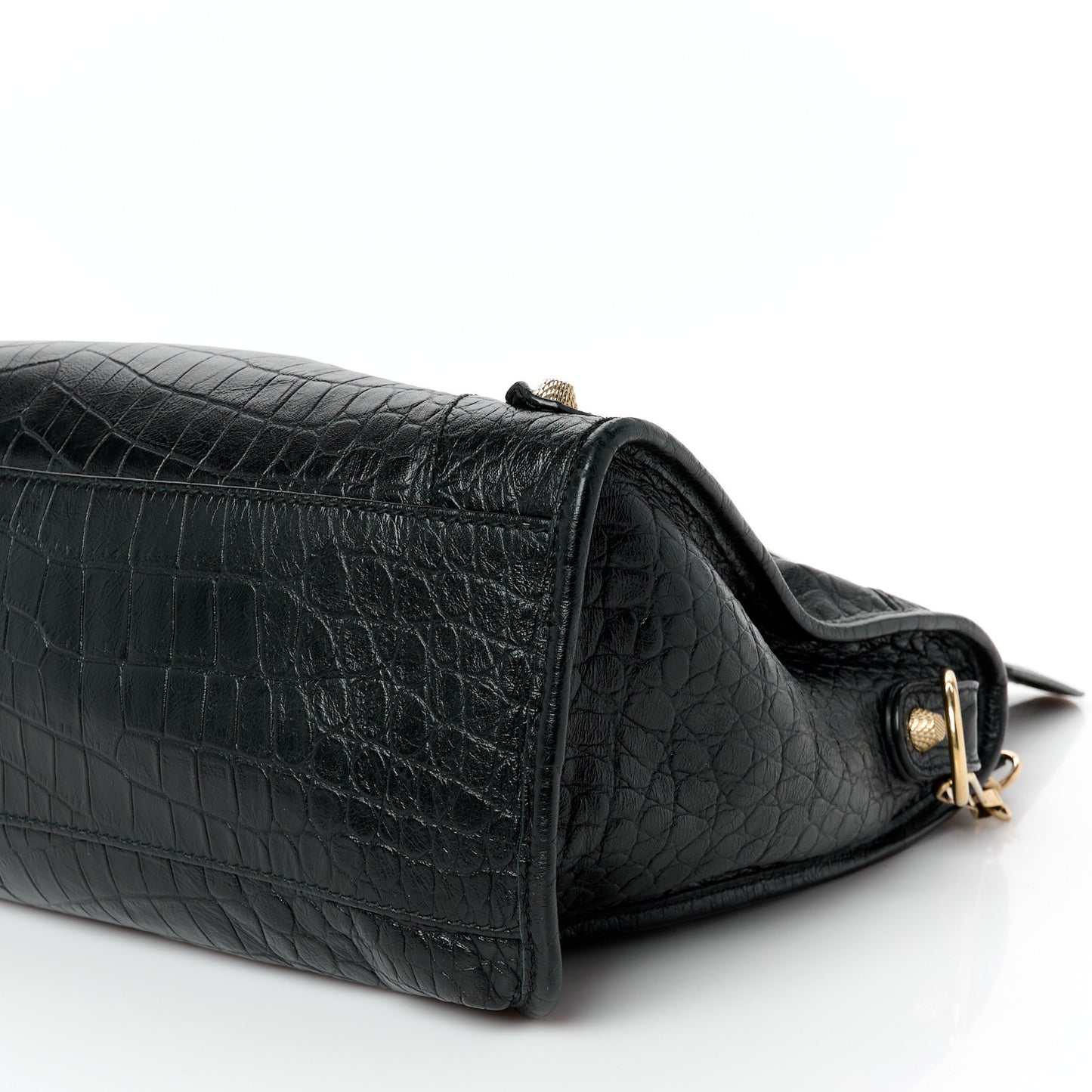 Calfskin Crocodile Embossed Giant 12 Gold Hardware City Black